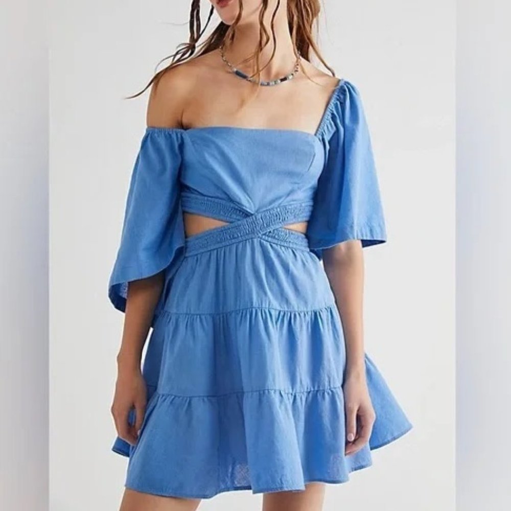 Free People Cross Of Sunlight Mini Dress in Light Blue - Size Small